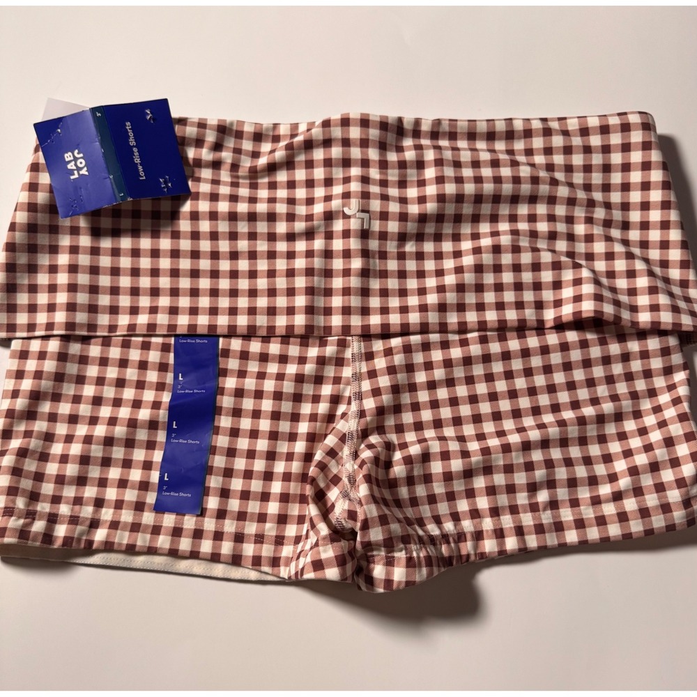 JoyLab Brown Gingham Low-Rise 3" Inseam Moisture Wicking Athletic Shorts Large - Picture 11 of 12